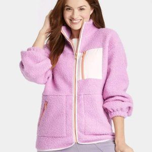 NWT Universal Threads Colorblock Sherpa Full Zip Up Jacket Pink Women's Large